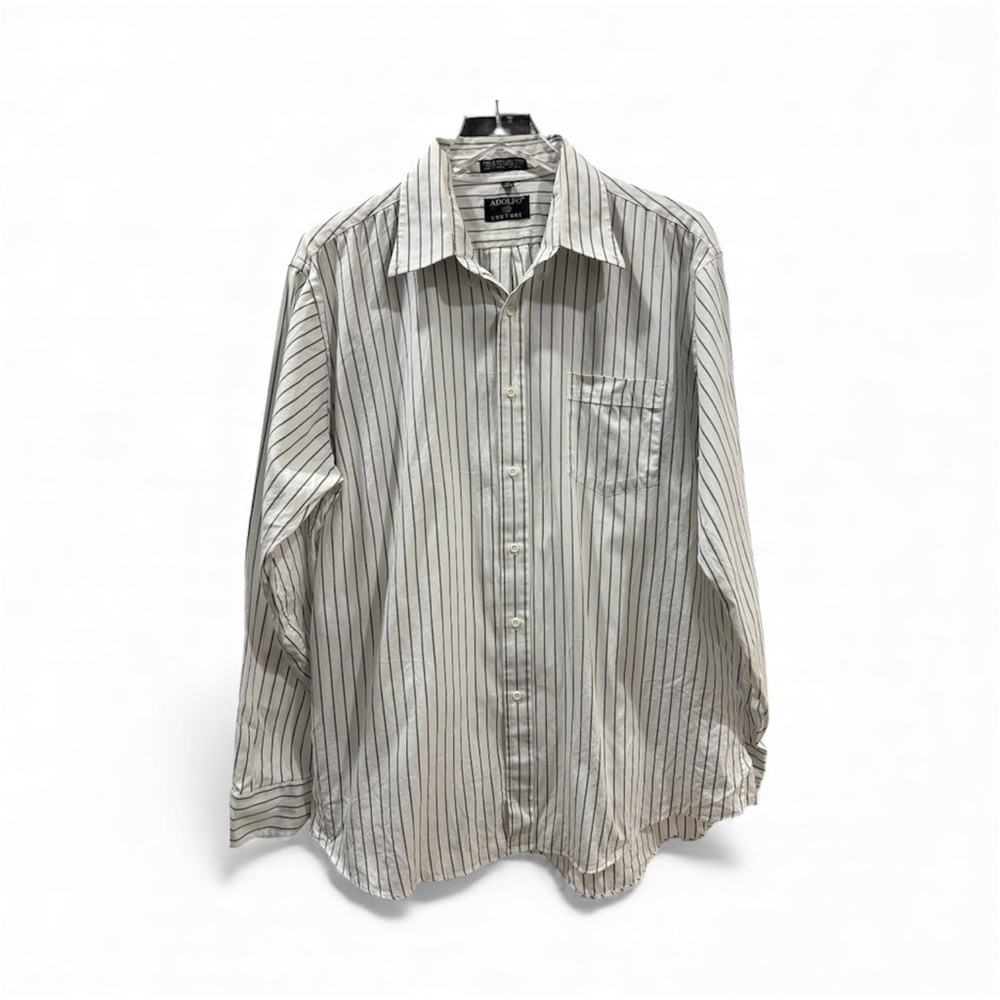 Adolfo Men's White and Black Striped Button Down Shirt